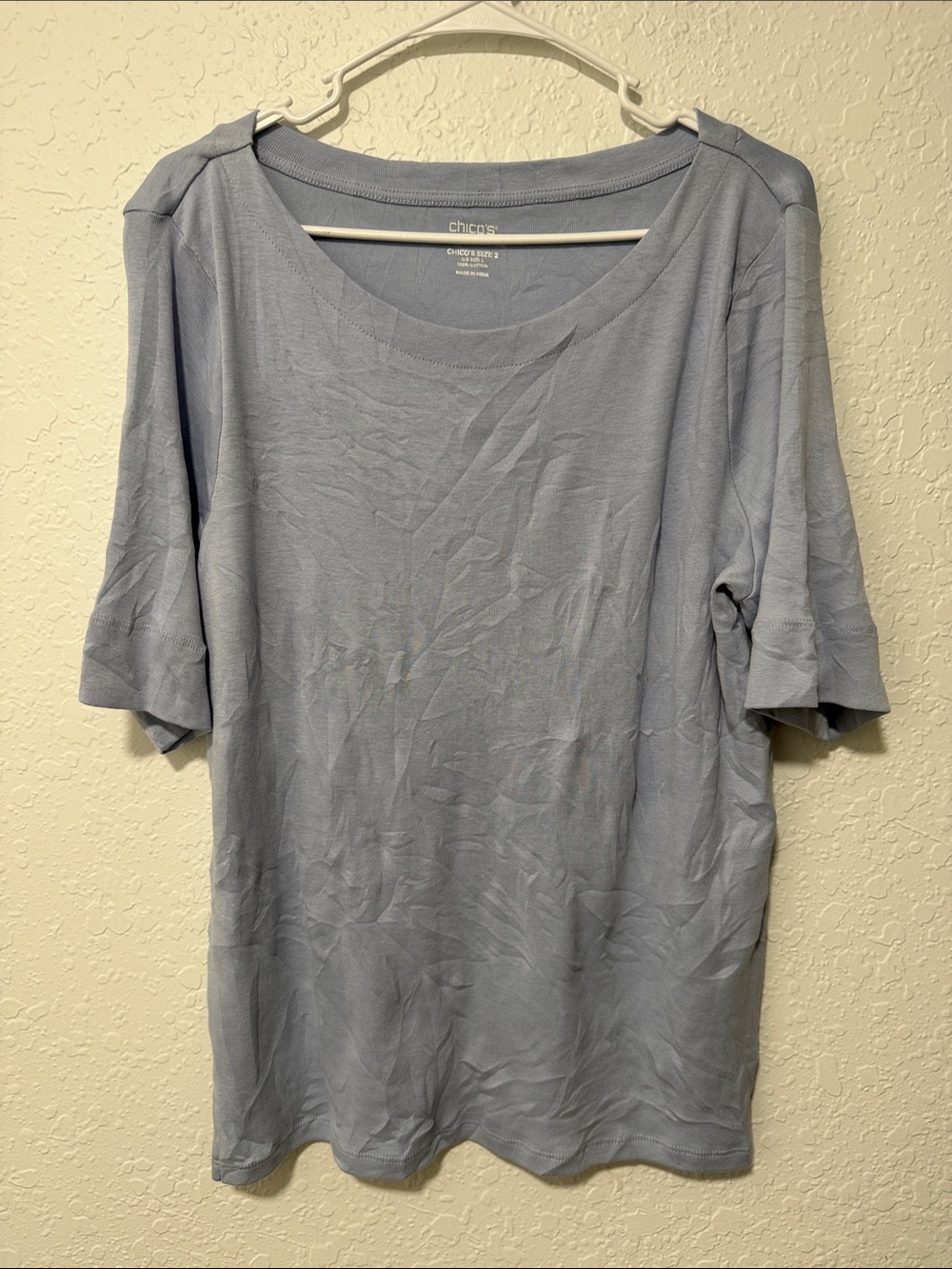 Chico's Dusty Blue Scoop Neck Short Sleeve Top Size Large